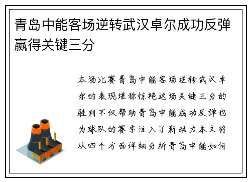 青岛中能客场逆转武汉卓尔成功反弹赢得关键三分